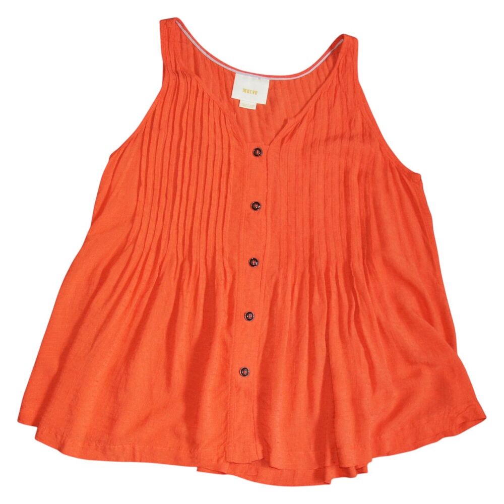 Anthropologie Maeve Orange Textured Sleeveless Button Front Swing Tank Top US 6